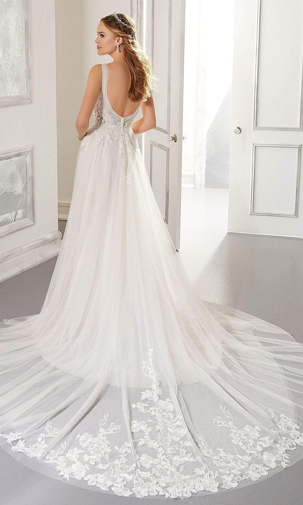 Mori Lee Bridal - 5864 Amanda Lace Trimmed A-Line Wedding Gown Wedding Dresses