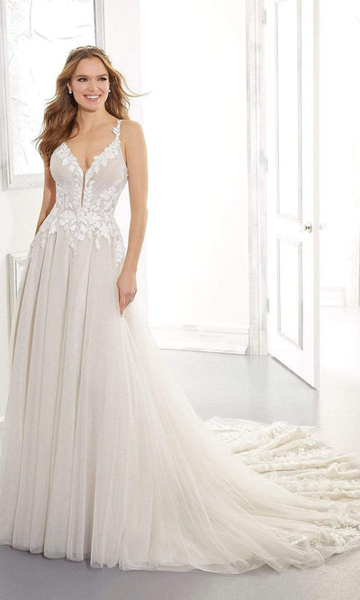 Mori Lee Bridal - 5871 Artemis Applique Ruched A-Line Wedding Gown Wedding Dresses 0 / Ivory/Crème/Honey