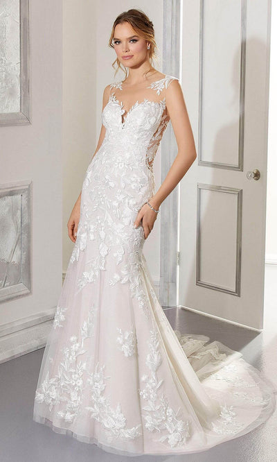 Mori Lee Bridal - 5876 Andrea Embroidered Trumpet Wedding Gown Wedding Dresses 0 / Ivory/Crème/Honey