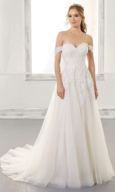 Mori Lee Bridal - 5878 Arwen Lace Appliqued A-Line Bridal Gown Wedding Dresses 0 / Ivory/Blush/Honey