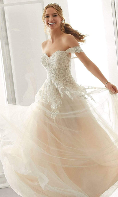 Mori Lee Bridal - 5878 Arwen Lace Appliqued A-Line Bridal Gown Wedding Dresses