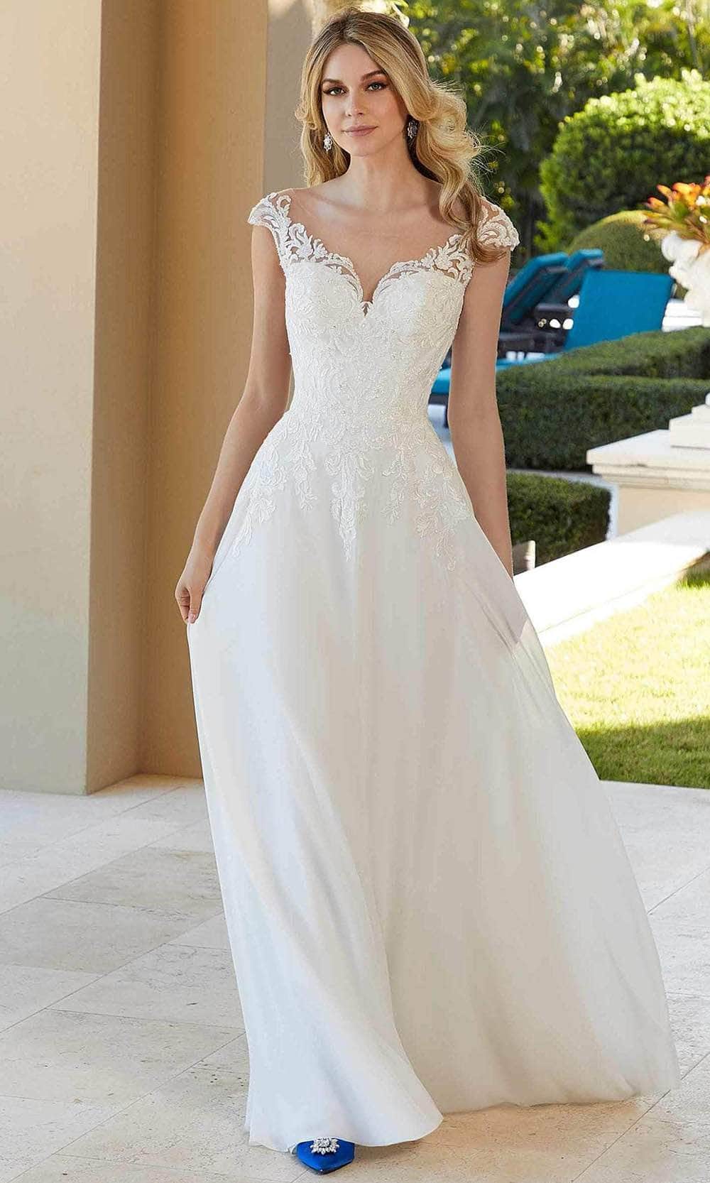 Mori Lee Bridal 5978 - Laced Short Sleeved Bridal Gown Wedding Dresses 00 / Ivory/Honey
