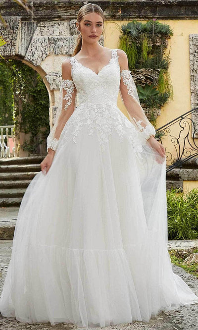Mori Lee Bridal 6978 - Detachable Long Sleeved Bridal Gown In White
