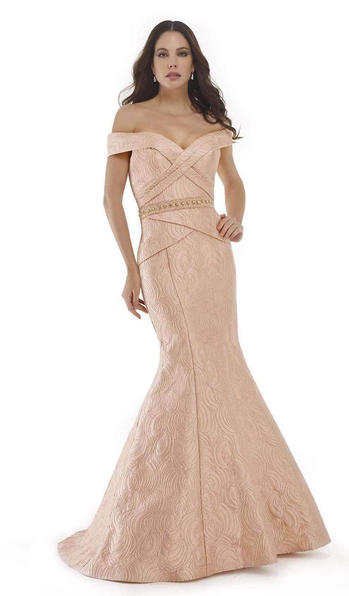 Morrell Maxie 15727 Crisscrossed Off Shoulder Textured Evening Gown - 1 pc Rose in size 8 Available CCSALE 8 / Rose