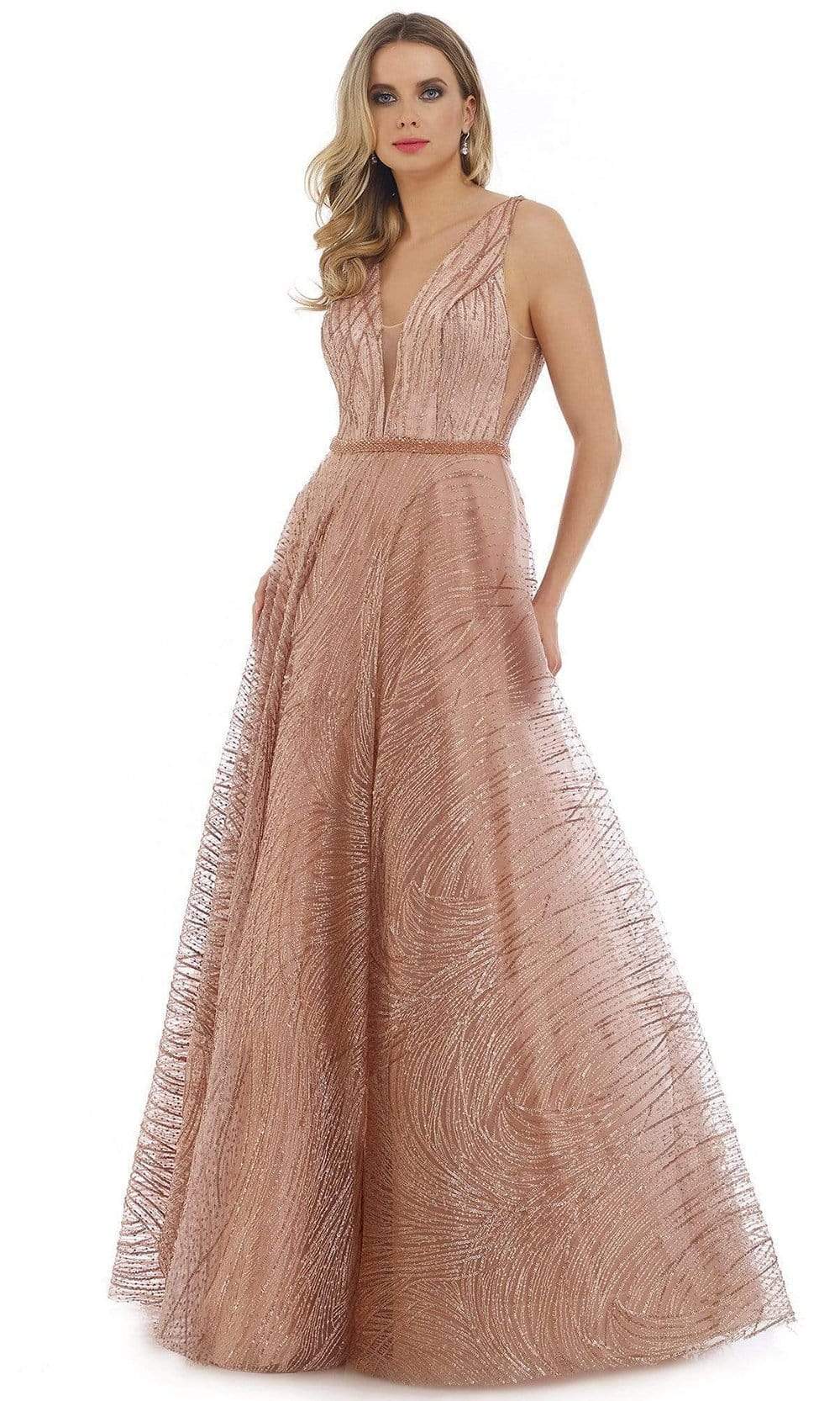 Morrell Maxie - 16269SC Glittered Tulle Plunging A-line Gown In Gold