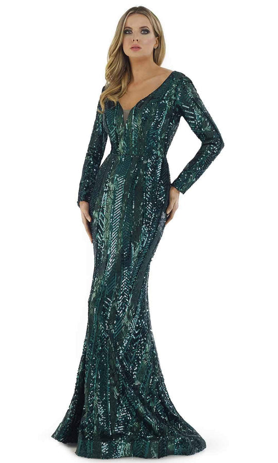 Morrell Maxie - V-Neck Sequin Evening Gown 16390 In Green