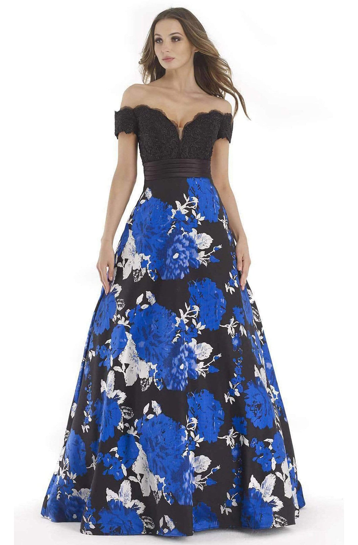 Morrell Maxie - Lace Off-Shoulder Floral A-line Dress 15620 - 1 pc Royal Black in Size 4 Available CCSALE 4 / Royal Black