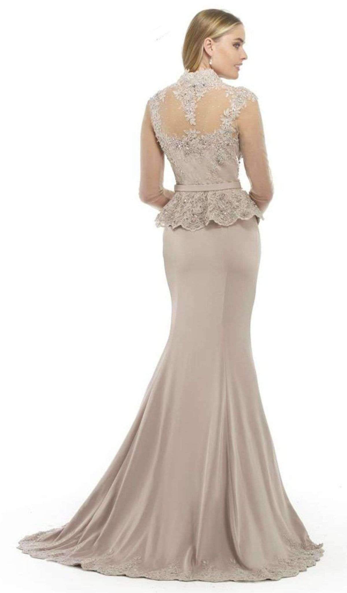 Morrell Maxie Queen Anne Neckline Beaded Sheath Gown 15875 - 1 pc Sand In Size 12 Available CCSALE 12 / Sand
