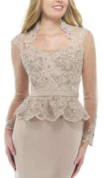 Morrell Maxie Queen Anne Neckline Beaded Sheath Gown 15875 - 1 pc Sand In Size 12 Available CCSALE 12 / Sand