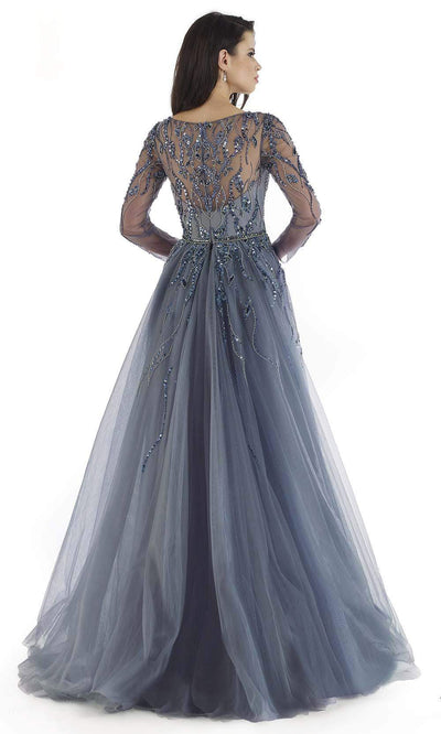 Morrell Maxie - Long Sleeves Overskirt V-Neck Sheath Dress 16402SC In Gray