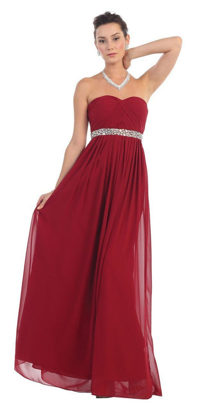 May Queen - Strapless Bejeweled A-Line Gown MQ-1169 in Red