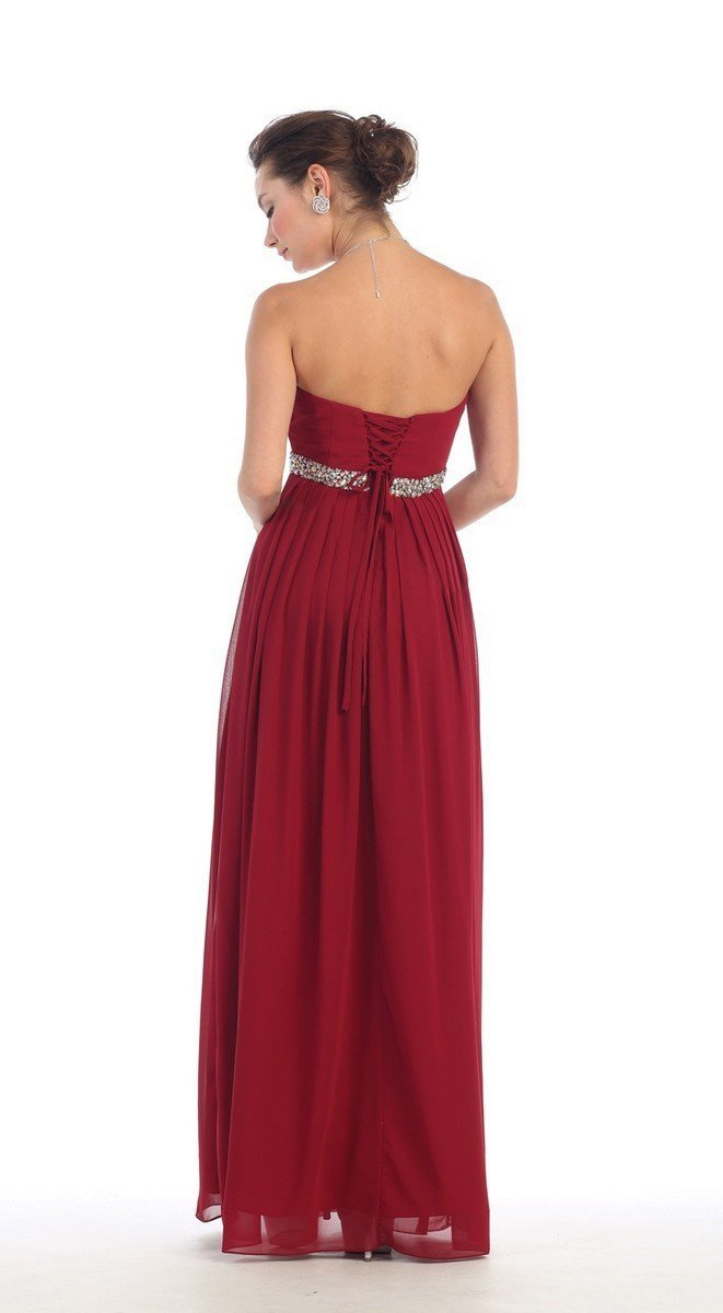 May Queen - Strapless Bejeweled A-Line Gown MQ-1169 in Red