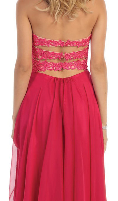 May Queen - MQ1201 Glistening Strapless Prom Dress with Long Tulle Skirt in Pink