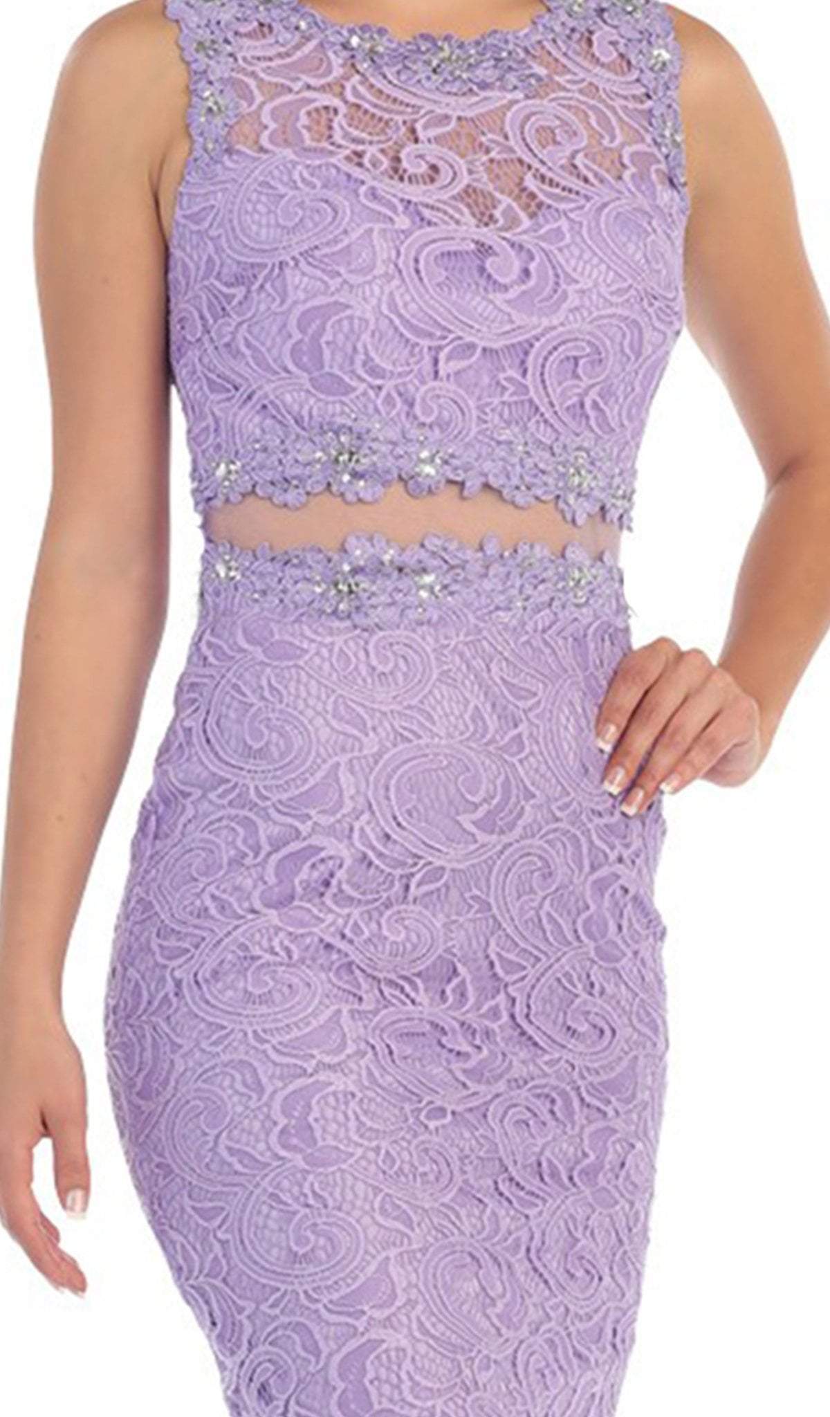 May Queen - Sleeveless Illusion Jewel Sheath Cocktail Dress in Purple