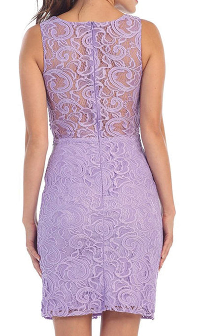 May Queen - Sleeveless Illusion Jewel Sheath Cocktail Dress in Purple