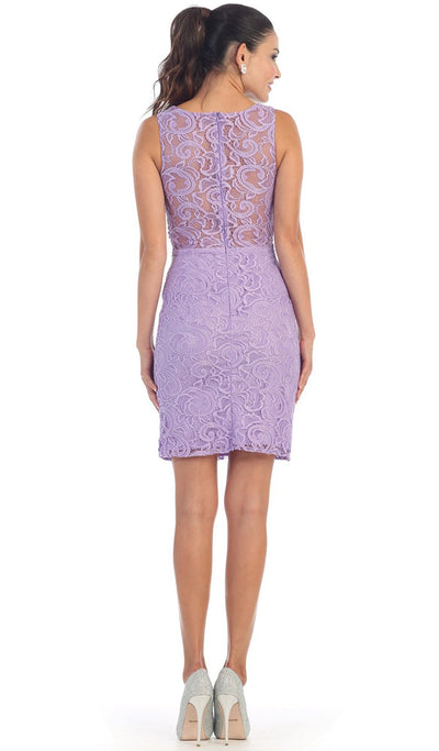 May Queen - Sleeveless Illusion Jewel Sheath Cocktail Dress in Purple