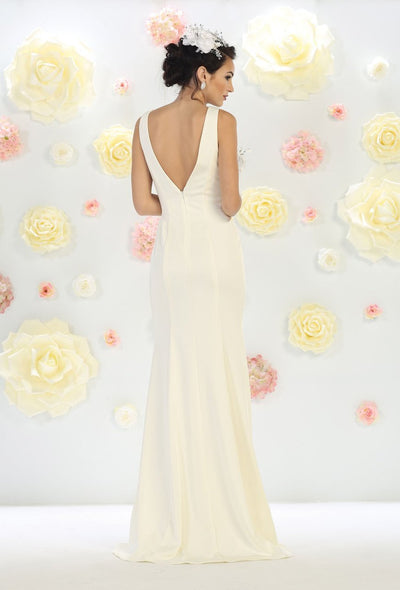May Queen - MQ1431 Sleeveless Plunging Trumpet Gown In White