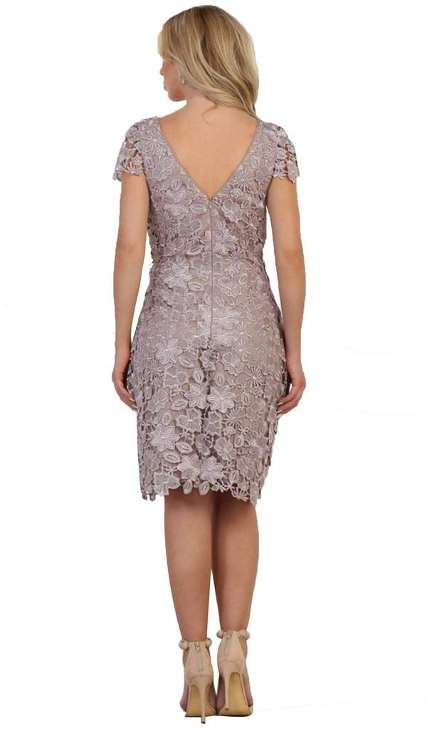 May Queen - Cap Sleeve Floral Overlaid Sheath Dress MQ1488 - 1 pc Mauve in Size XL Available CCSALE