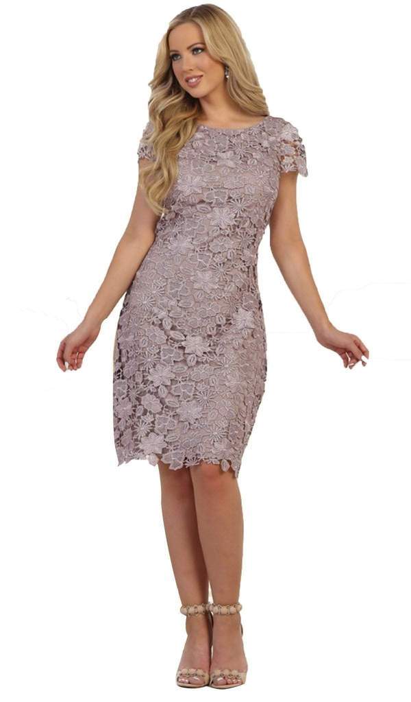 May Queen - Cap Sleeve Floral Overlaid Sheath Dress MQ1488 - 1 pc Mauve in Size XL Available CCSALE XL / Mauve