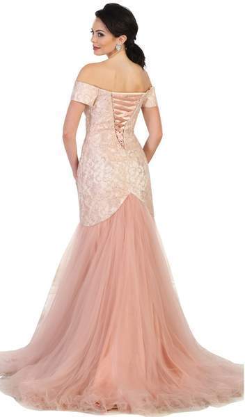 May Queen - MQ1495SC Off-Shoulder Tulle Mermaid Gown