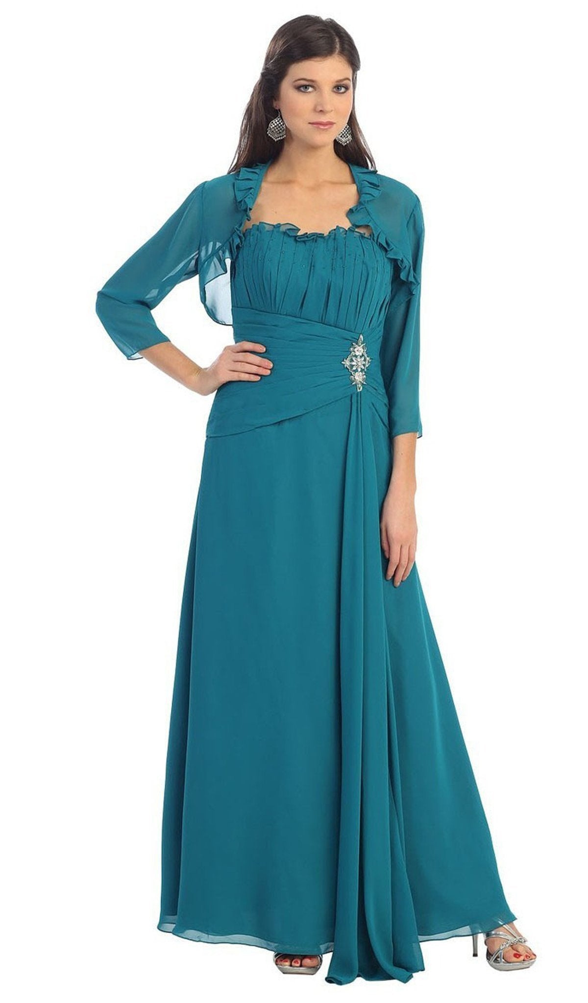 May Queen - MQ 630SC Strapless Pleated Long Gown with Bolero