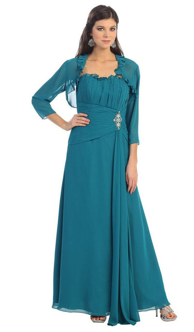 May Queen - MQ 630SC Strapless Pleated Long Gown with Bolero
