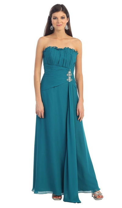 May Queen - MQ 630SC Strapless Pleated Long Gown with Bolero