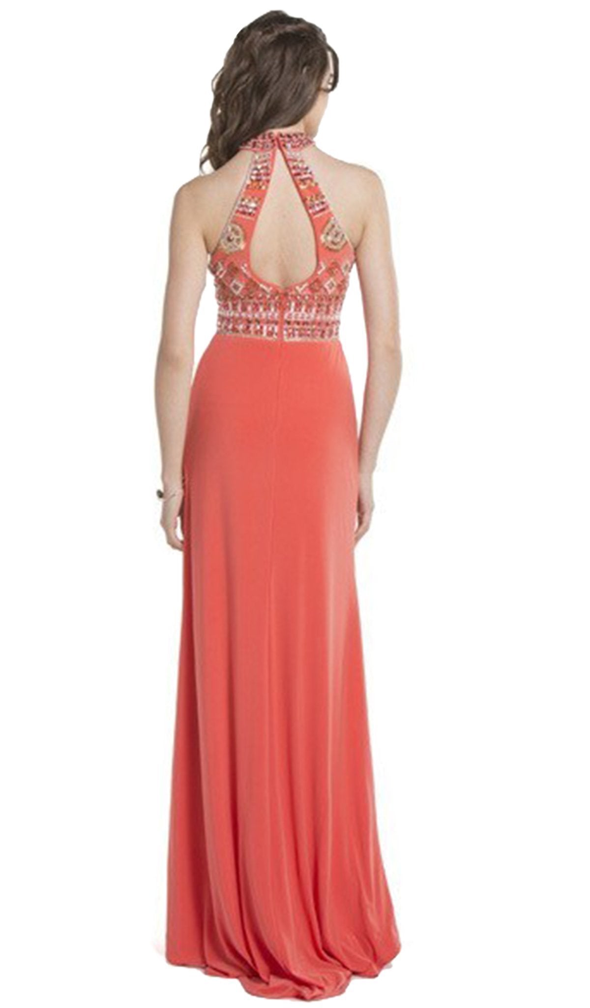 Multi-Beaded Halter Jersey Evening Dress Dress