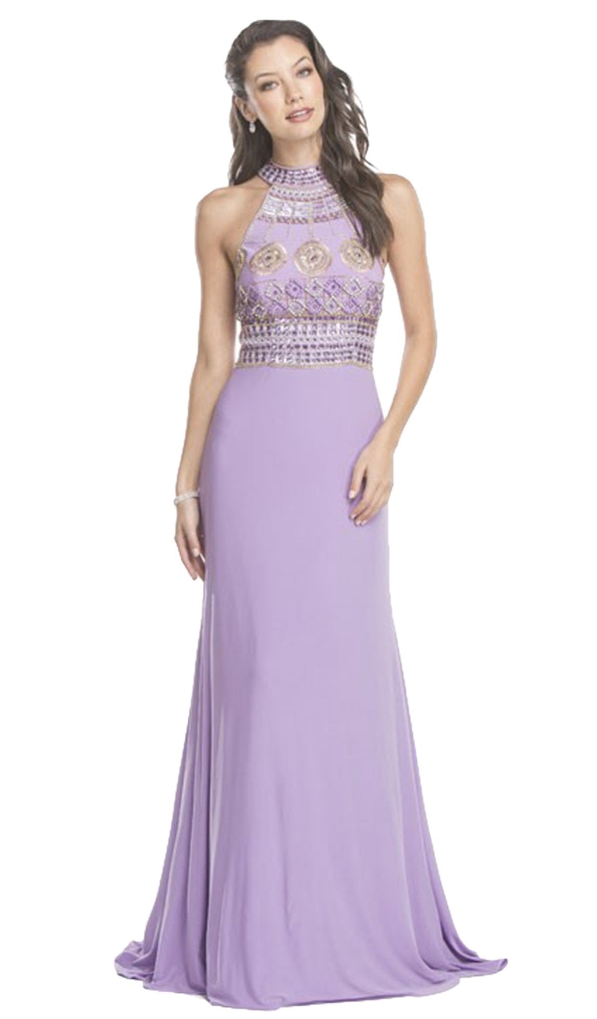 Multi-Beaded Halter Jersey Evening Dress Dress XXS / Lilac