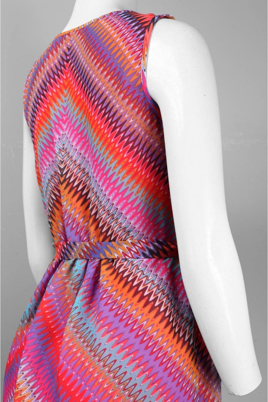 Muse - M2261M Printed Scoop Neck Dress in Pink and Multi-Color