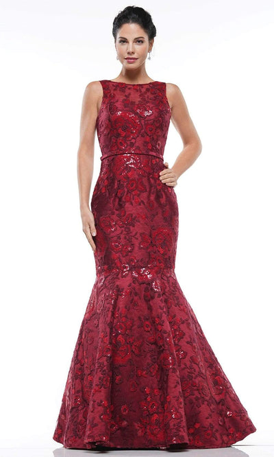 Marsoni By Colors - MV1010 Lace Bateau Mermaid Gown Mother of the Bride Dresses 4 / Wine
