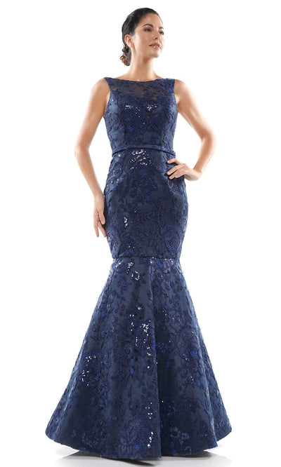 Marsoni By Colors - MV1010 Lace Bateau Mermaid Gown Mother of the Bride Dresses 4 / Navy