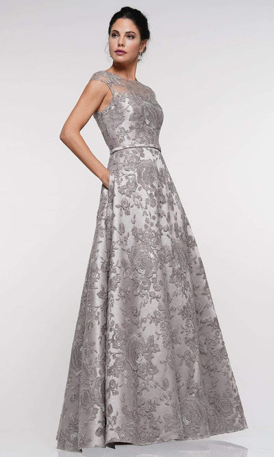 Marsoni By Colors - MV1012 Sequined Rosette Embroidered Long Gown Mother of the Bride Dresses 4 / Taupe