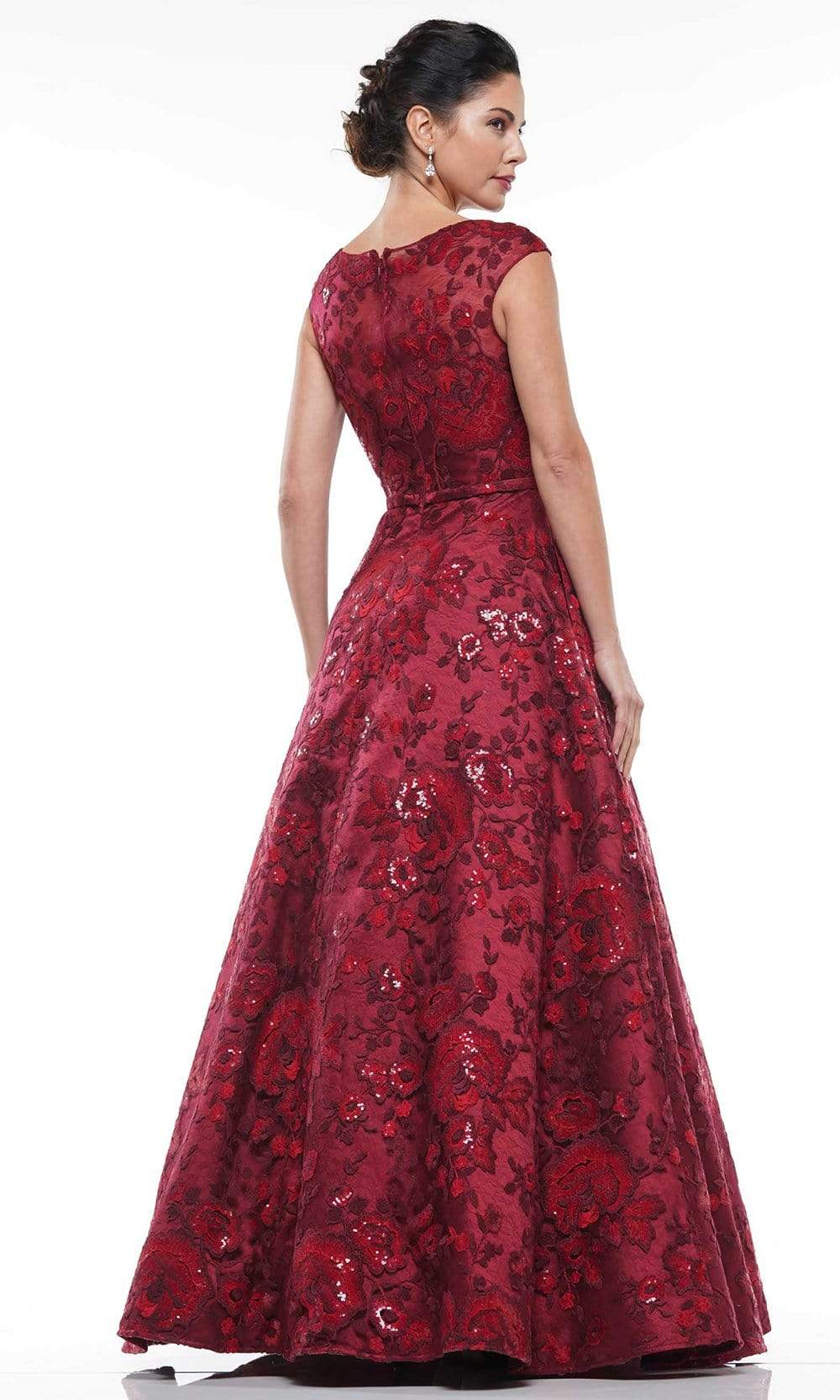 Marsoni By Colors - MV1012 Sequined Rosette Embroidered Long Gown Mother of the Bride Dresses