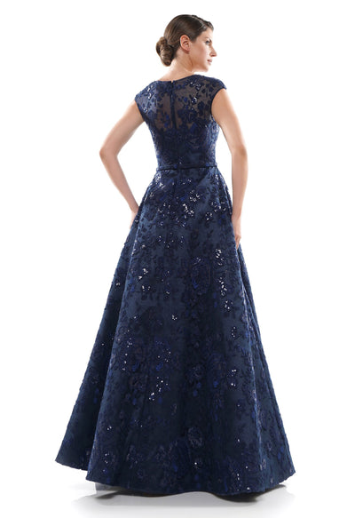 Marsoni By Colors - Sequined Rosette Cap Sleeve Long Gown MV1012 In Blue