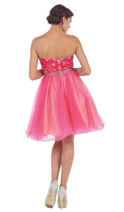 May Queen - MQ1425 Flirty Laced Embellished Sweetheart A-Line Cocktail Dress in Pink