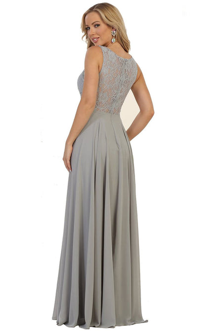 May Queen - Long Sleeveless Scoop Bodice A-Line Dress MQ1539 In Silver