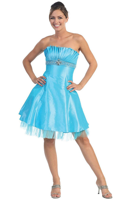 May Queen - Strapless Pleated Bodice Empire Cocktail Dress in Blue