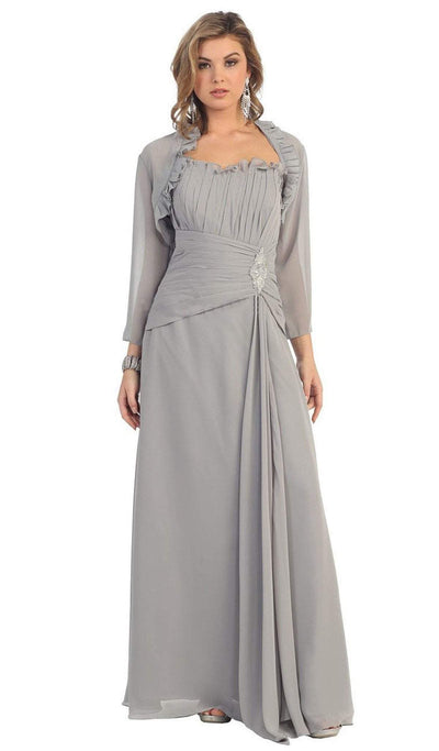 May Queen - MQ 630SC Strapless Pleated Long Gown with Bolero