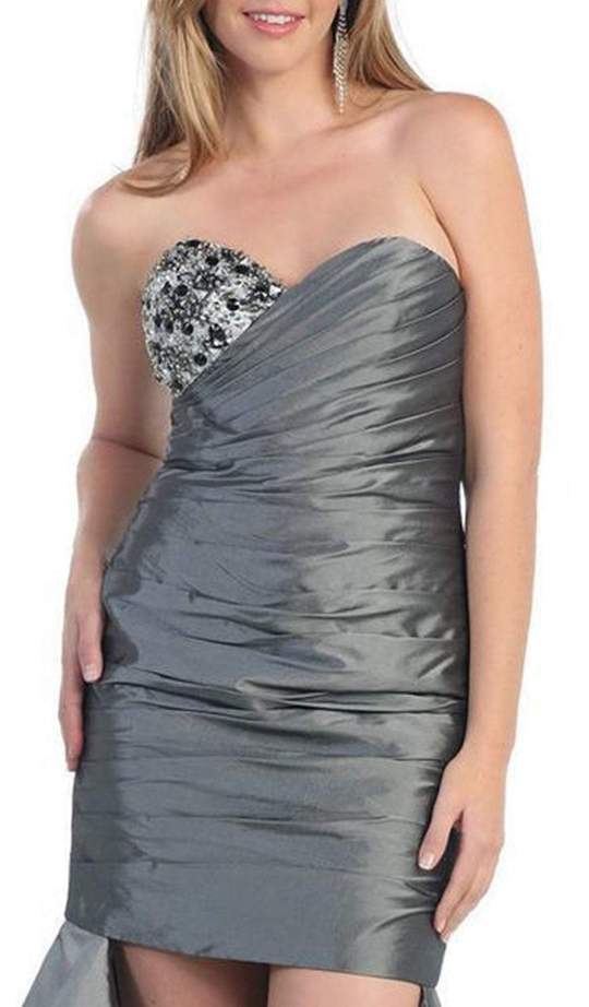 May Queen - Ruched Sweetheart Animal Print High-Low Dress In Gray