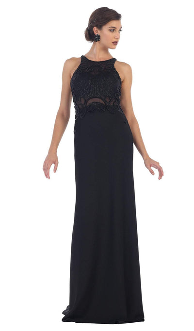 May Queen - RQ7475 Sleeveless Embellished Jersey Evening Gown In Black