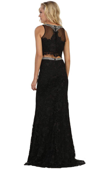 May Queen - RQ7579 Sleeveless Two-Piece Lace Sheath Evening Gown In Black