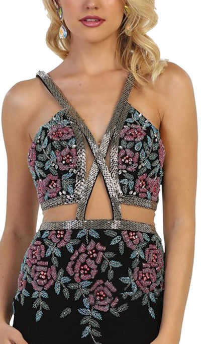 May Queen - Beaded and Embroidered Sleeveless Sheath Evening Gown in Black