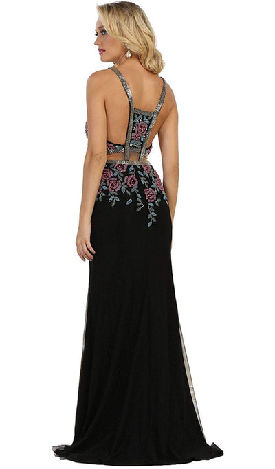 May Queen - Beaded and Embroidered Sleeveless Sheath Evening Gown in Black