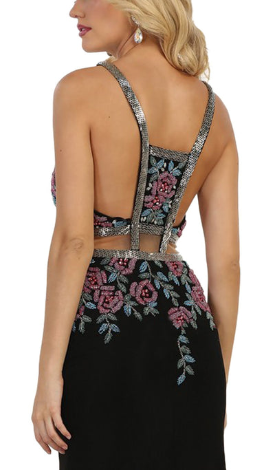 May Queen - Beaded and Embroidered Sleeveless Sheath Evening Gown in Black