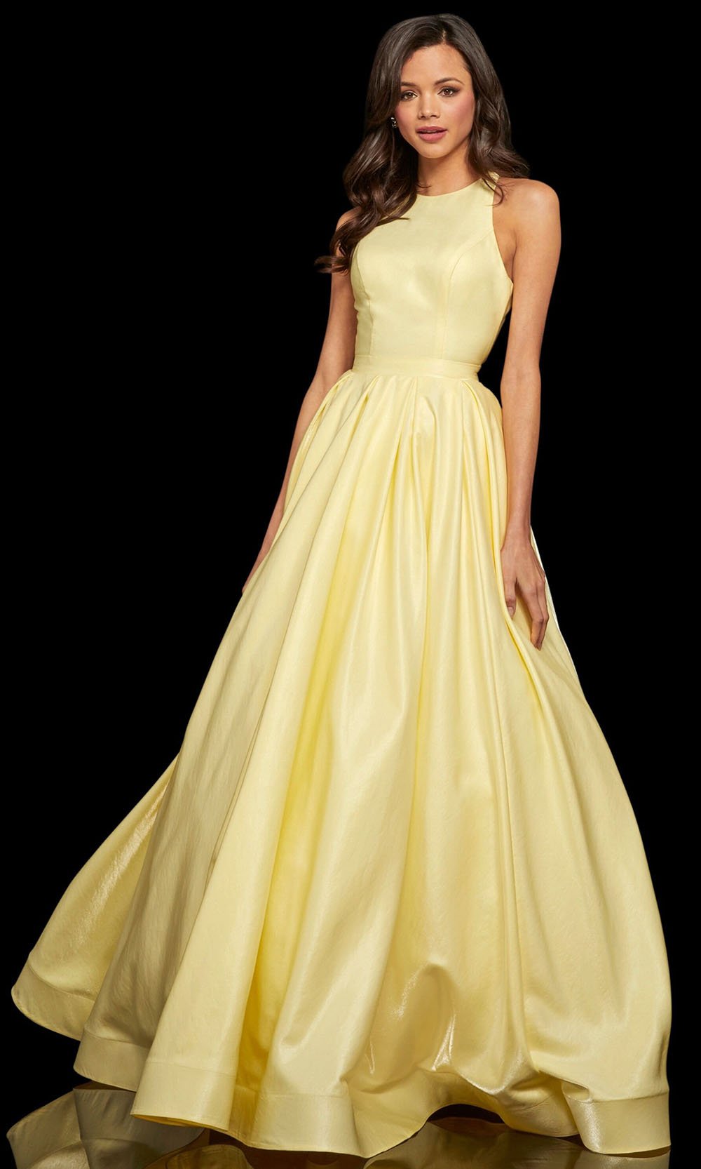 Sherri Hill - Glitter Crisscross Back Pleated A-Line Dress 52958 In Yellow