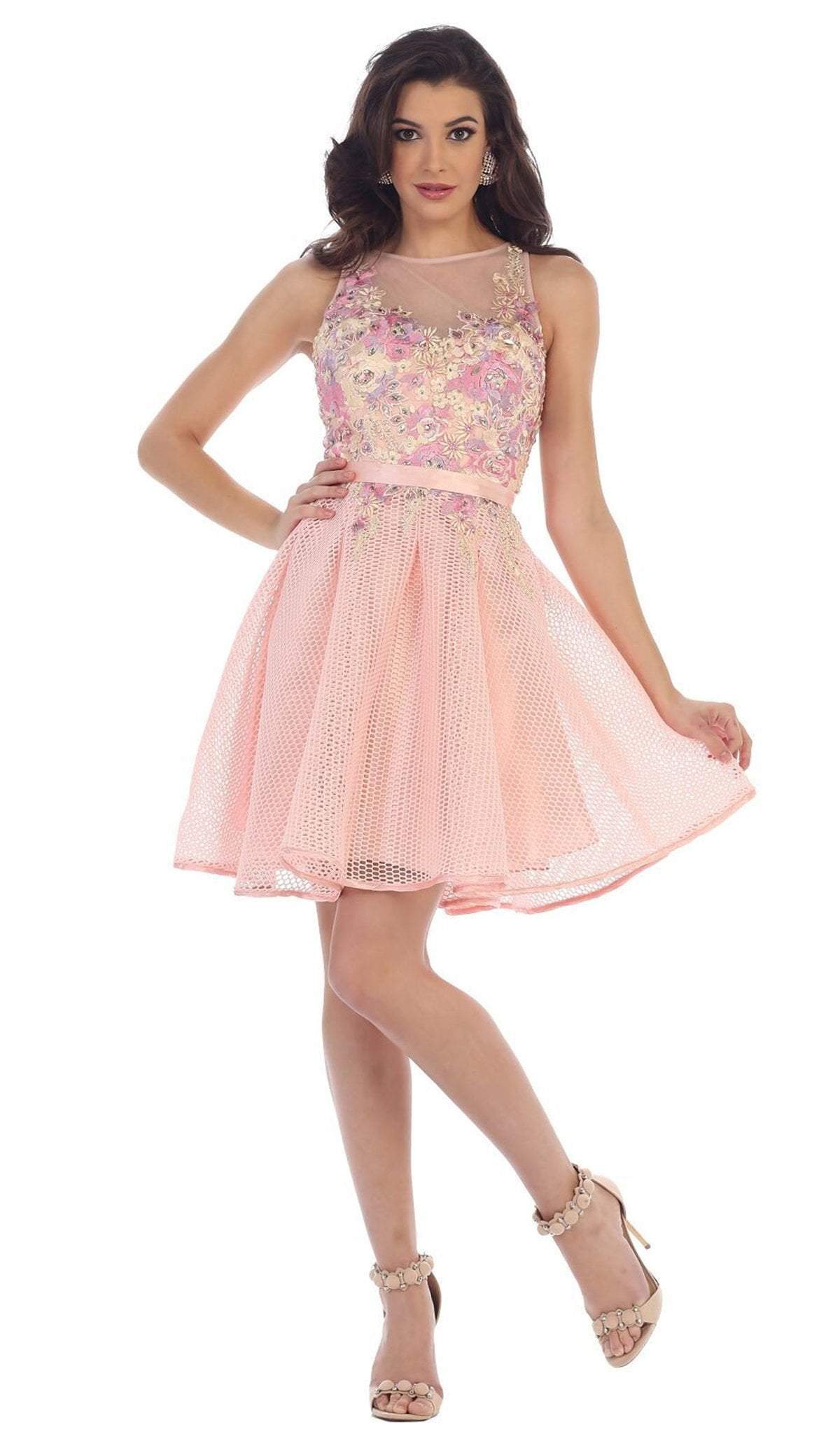 May Queen - MQ1465 Sleeveless Floral Cocktail Dress In Pink