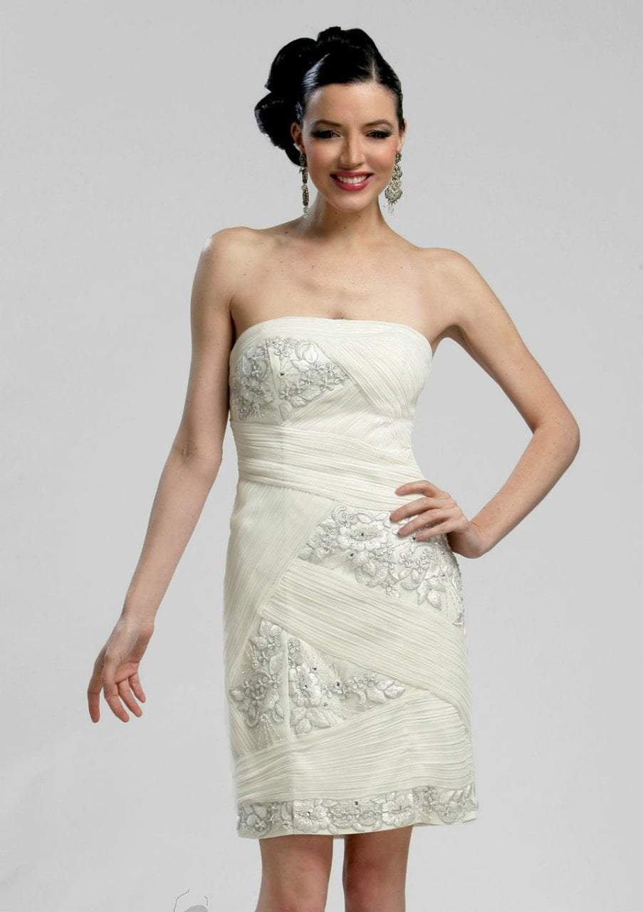 Sue Wong - N3206 Strapless Straight Neck Fitted Dress in White
