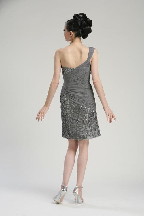 Sue Wong - N3330 One Shoulder Sequined Sheath Dress in Gray
