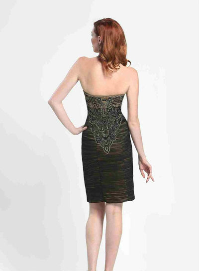 Sue Wong - N4143 Strapless Ruched Mesh Cocktail Dress in Black and Gold
